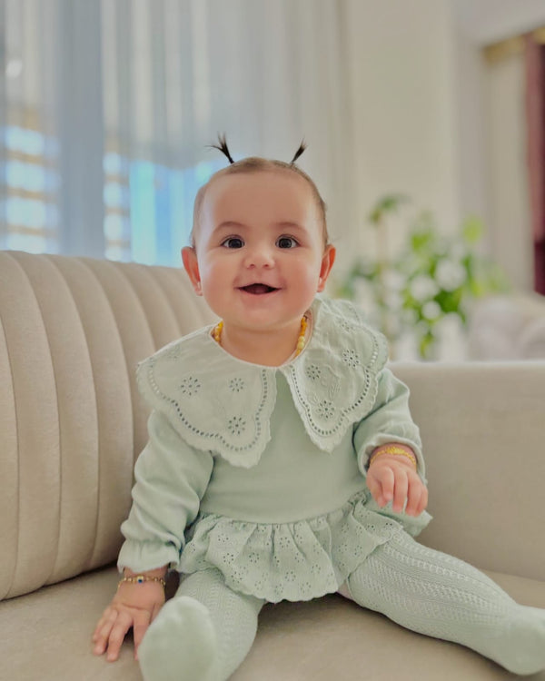 Ensemble 3 Pièces Fille Fleur Dentelle Coton 3-12 Mois قطن