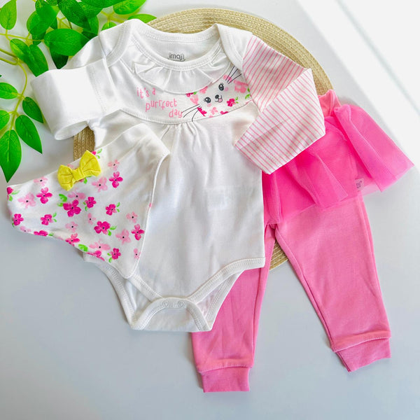 Ensemble 3 pièces Coton Chat Fleur 3 à 9 Mois