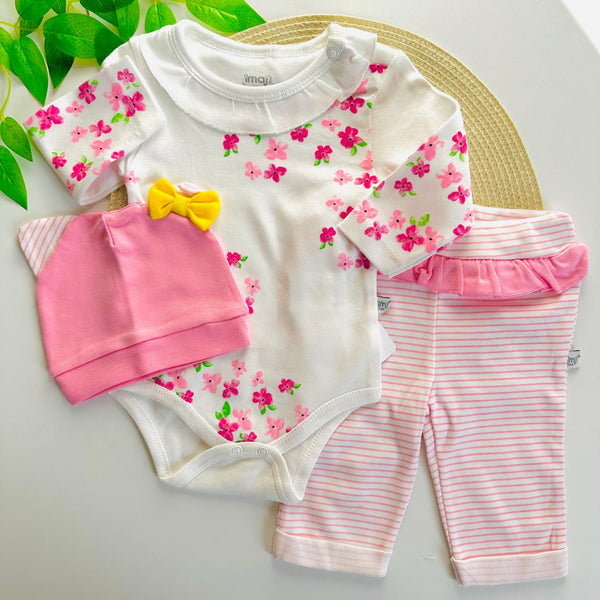 Ensemble 3 pièces Coton Fleur 0 à 6 Mois