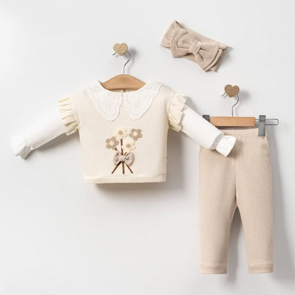 Ensemble 3 Pièces Fille Fleurs Coton de 3 à 18 Mois