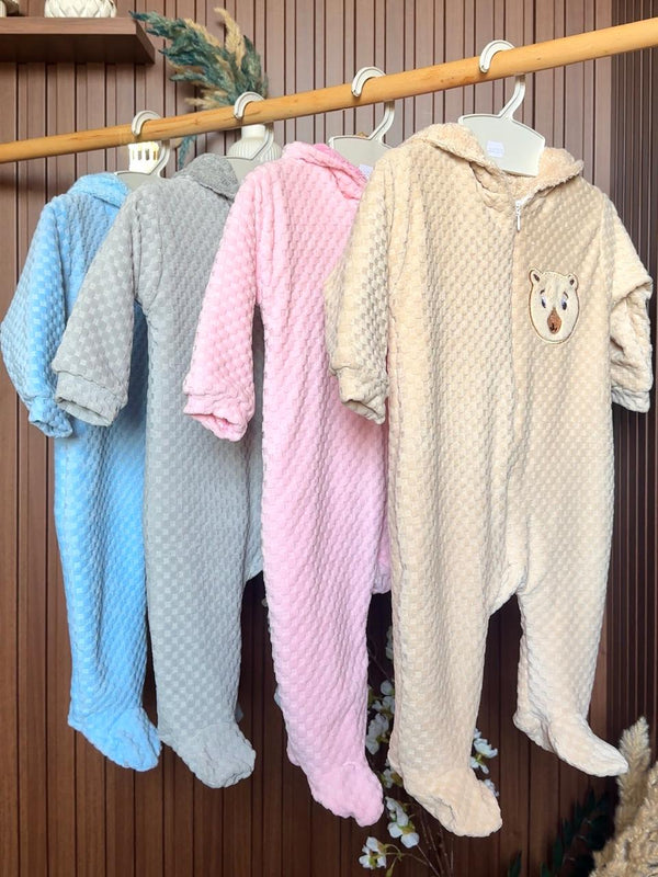 Grenouillère à Capuche Peluche مبطن Chaude 0-6 Mois