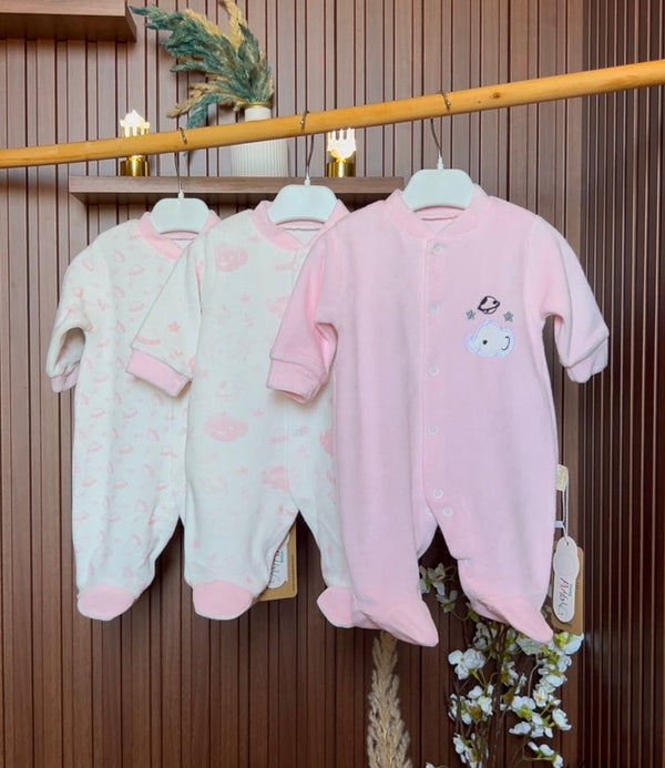 Pack 3 Grenouillères الزيادة Naissance موبرة Velours 0-1 Mois