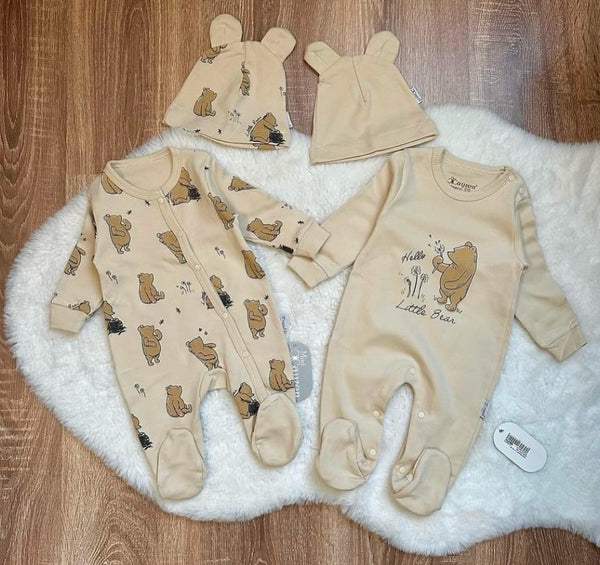 Pack Duo 2 Grenouillères 4 Pièces Coton 0 à 6 Mois