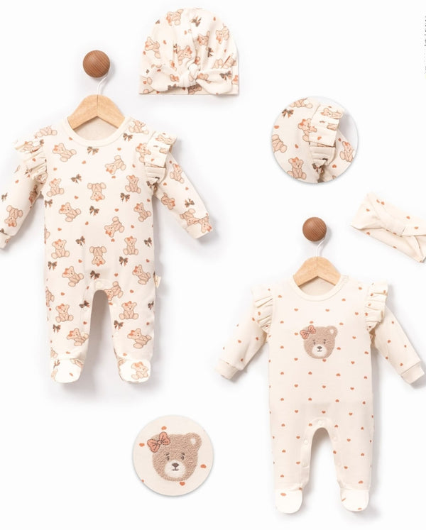 Pack Duo 2 Grenouillères 4 Pièces Coton 0 à 6 Mois