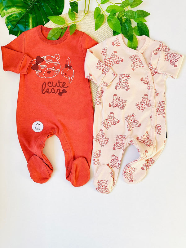 Pack Duo 2 Grenouillères Coton 1 à 6 Mois