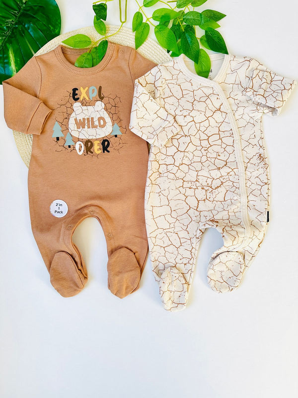 Pack Duo 2 Grenouillères Coton 1 à 6 Mois